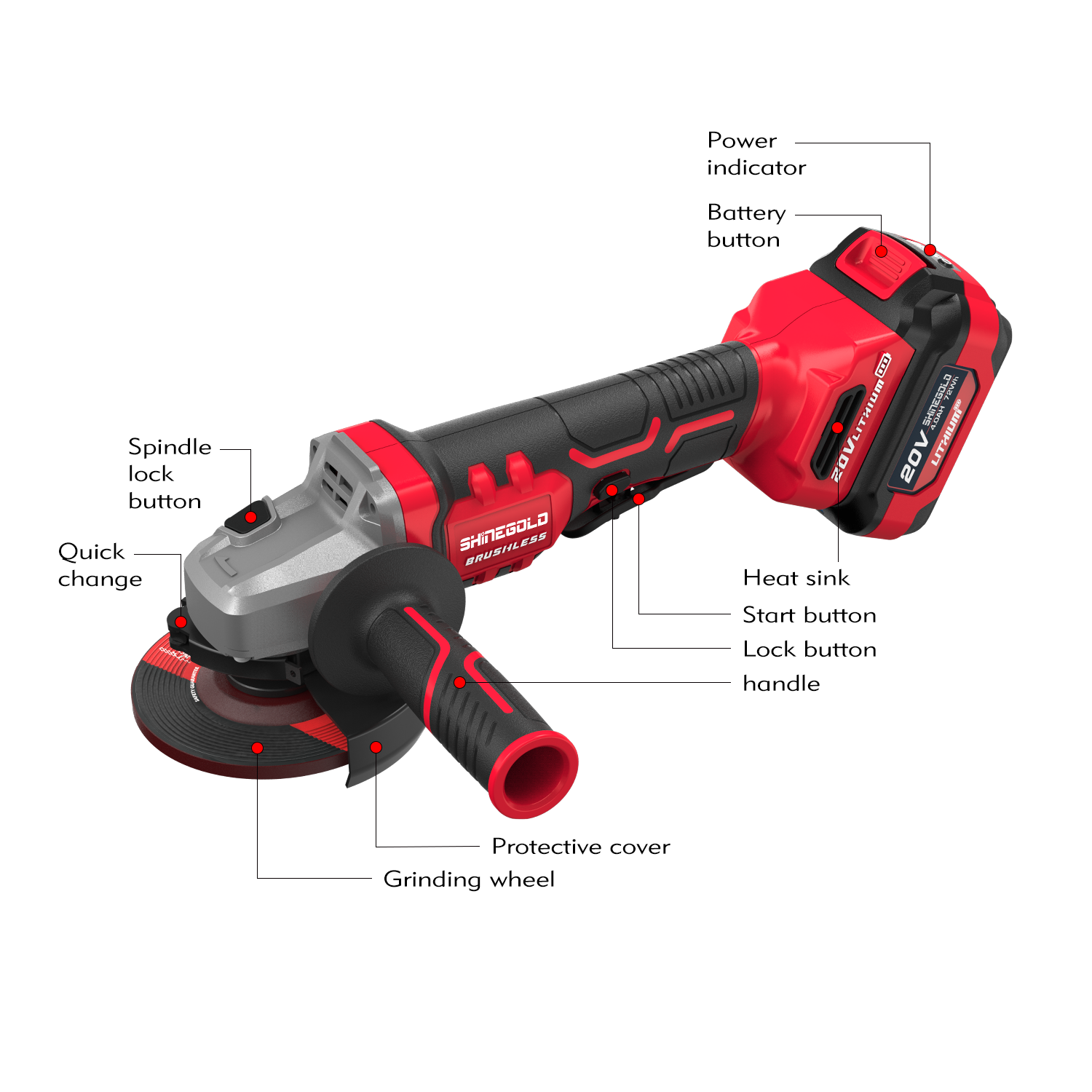 Grossista OEM 20v Cordless Power Tools Electric Portable 115mm Brushless Angle Grinder