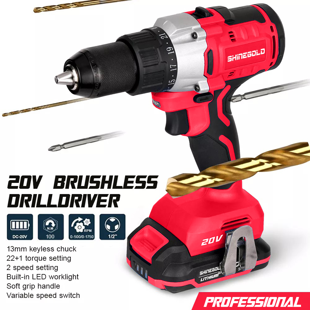 Power Double Speed ​​Drill Cordless e Brushless Dual Speed ​​20V Tools